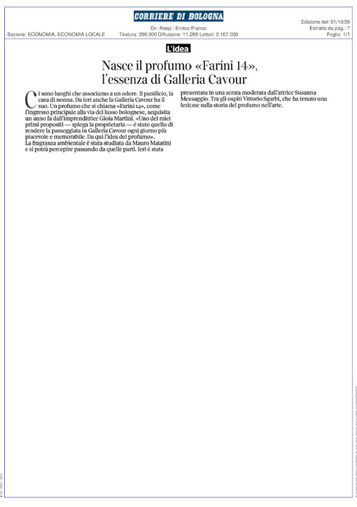 Nasce il profumo “Farini 14” l’essenza di Galleria Cavour